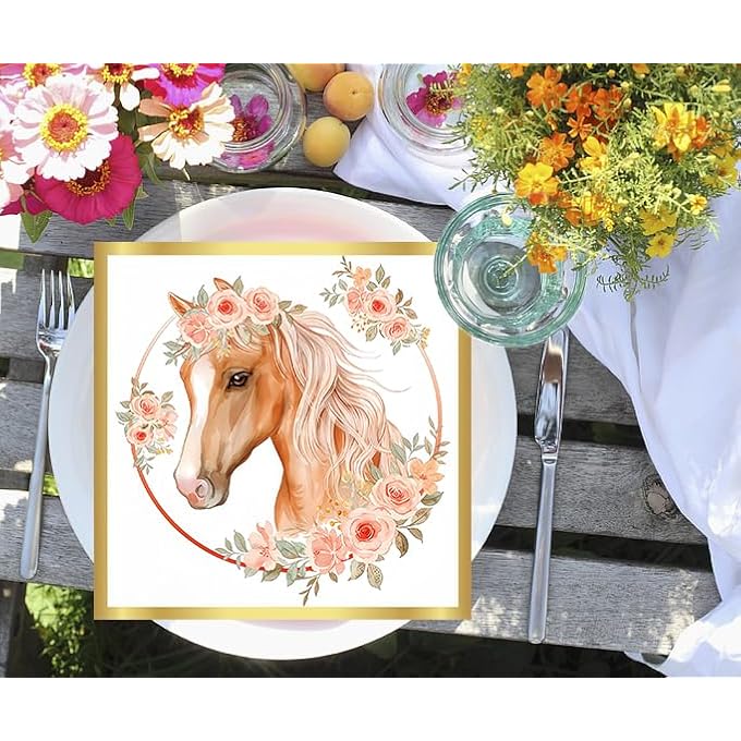 PACK OF 30 HORSE BIRTHDAY NAPKINS, HORSE PARTY NAPKINS, 33 X 33 CM, CHILDREN'S BIRTHDAY DECORATION FOR BOYS AND GIRLS, FOR GARDEN PARTY, WEDDING, CHILDREN'S BIRTHDAY - Image 5
